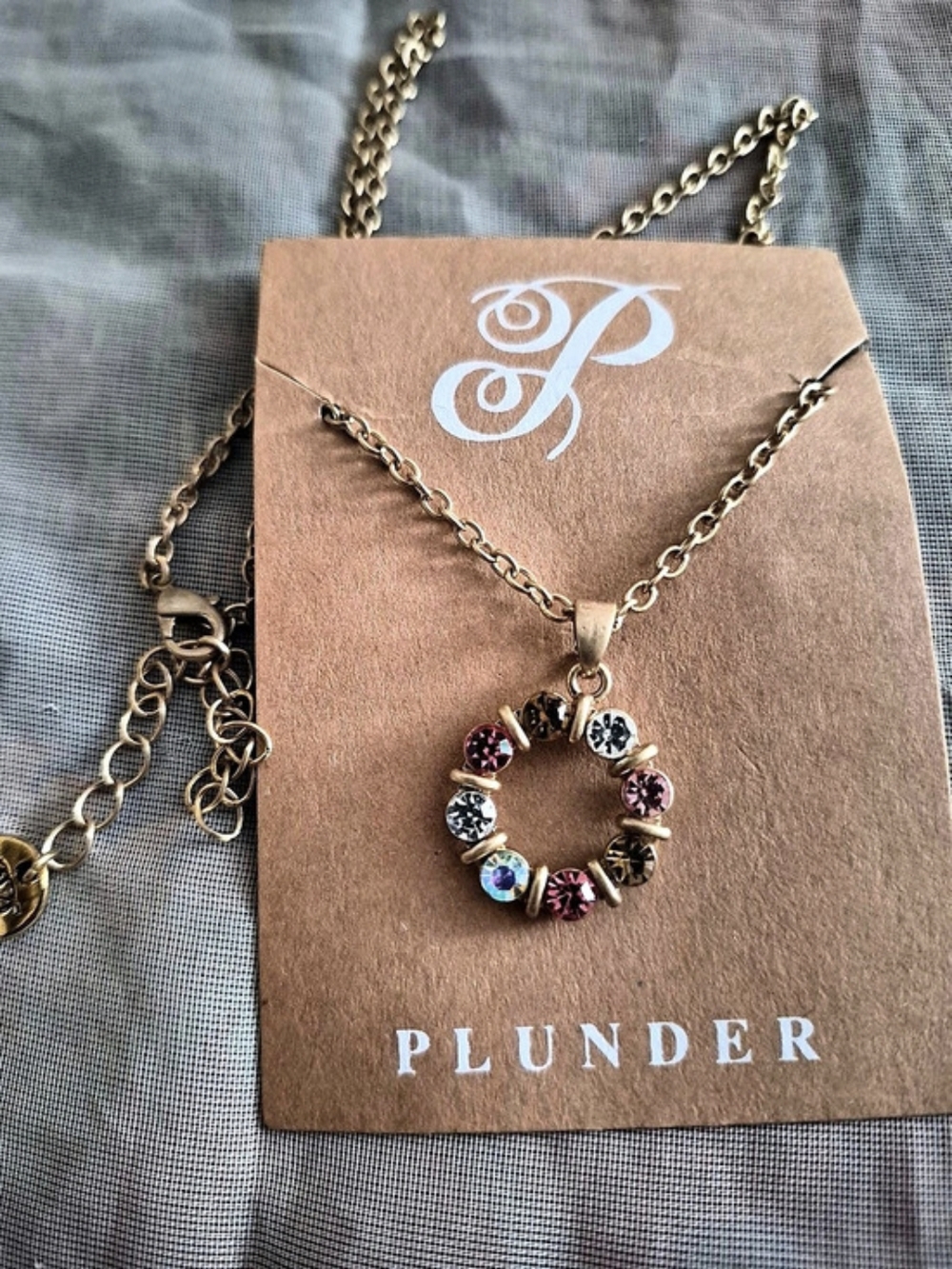 PLUNDER Multicolor Crystal Circle Pendant Goldtone Necklace New